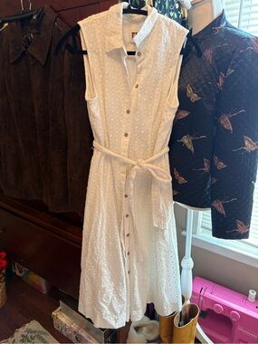 White Eyelet Cotton Sleeveless Dress